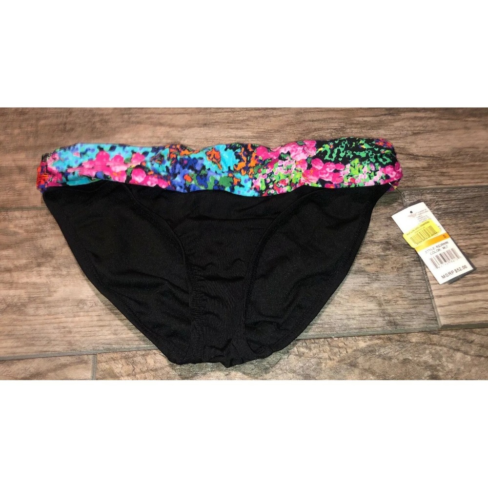 New Kenneth Cole Reaction Bikini Bottoms Black Multi Floral Size Small Womens‎